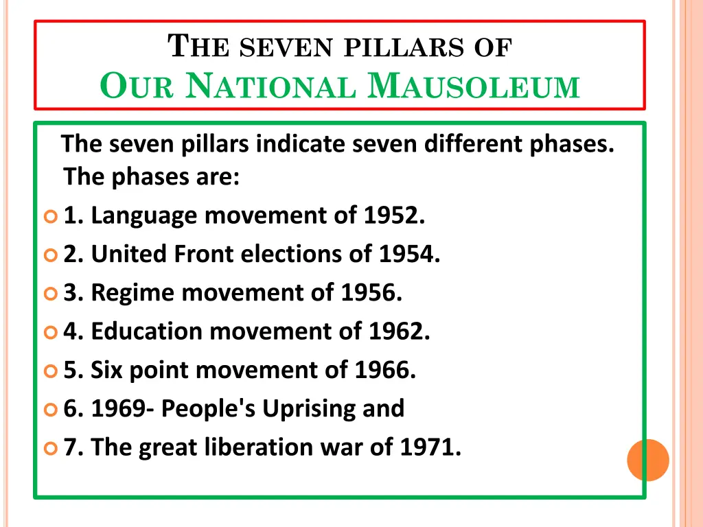 t he seven pillars of o ur n ational m ausoleum