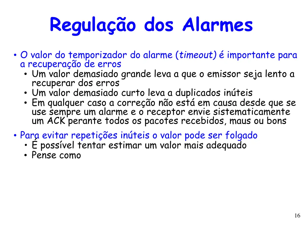 regula o dos alarmes