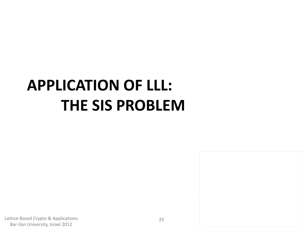 application of lll the sis problem