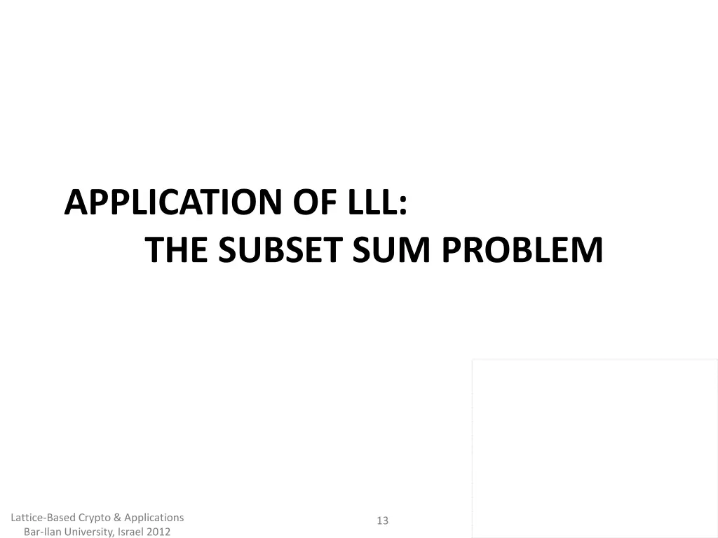 application of lll the subset sum problem