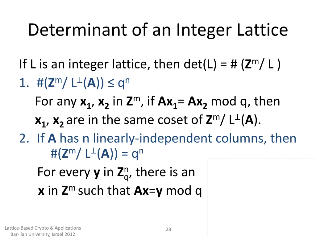 determinant of an integer lattice