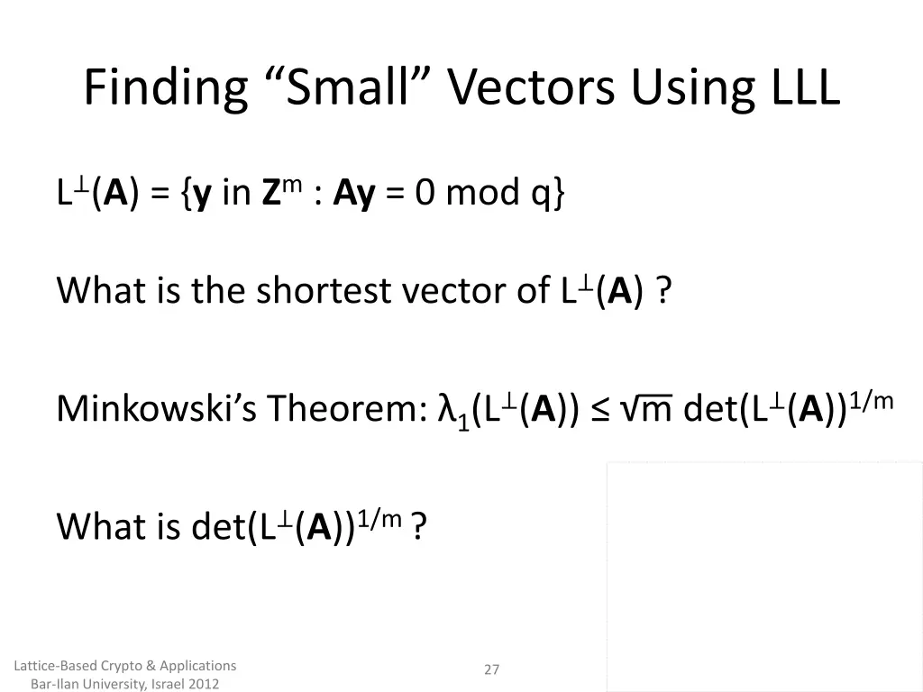 finding small vectors using lll