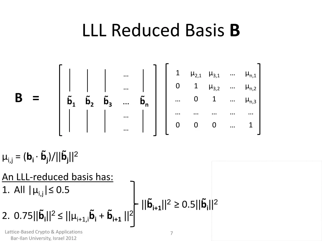 lll reduced basis b
