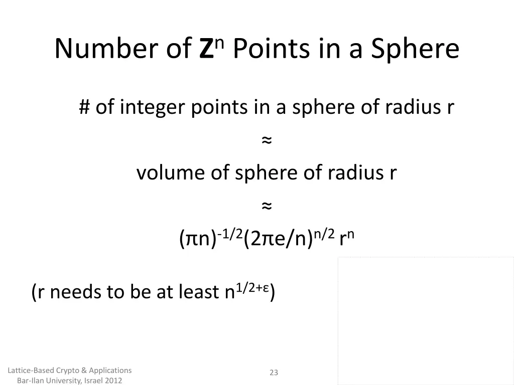 number of z n points in a sphere
