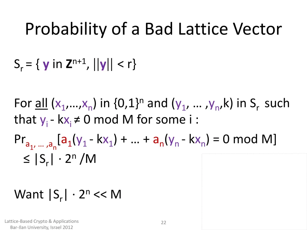 probability of a bad lattice vector 1