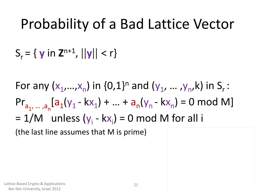 probability of a bad lattice vector