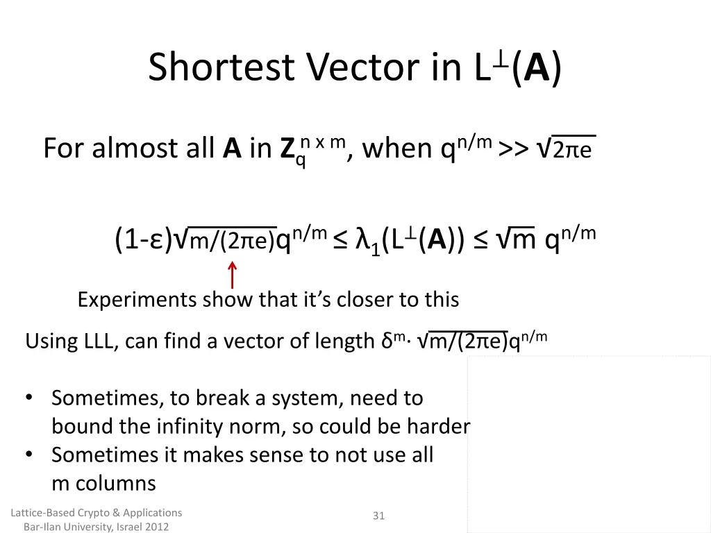 shortest vector in l a 2