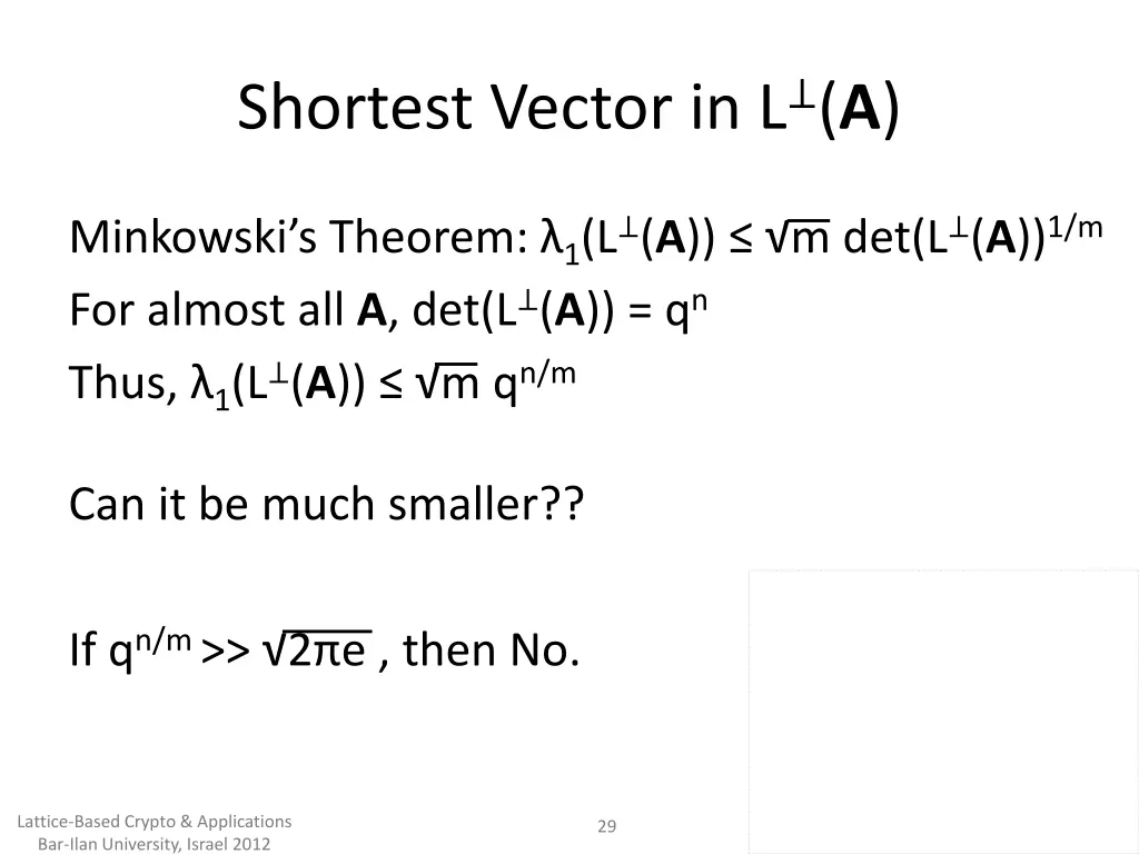 shortest vector in l a