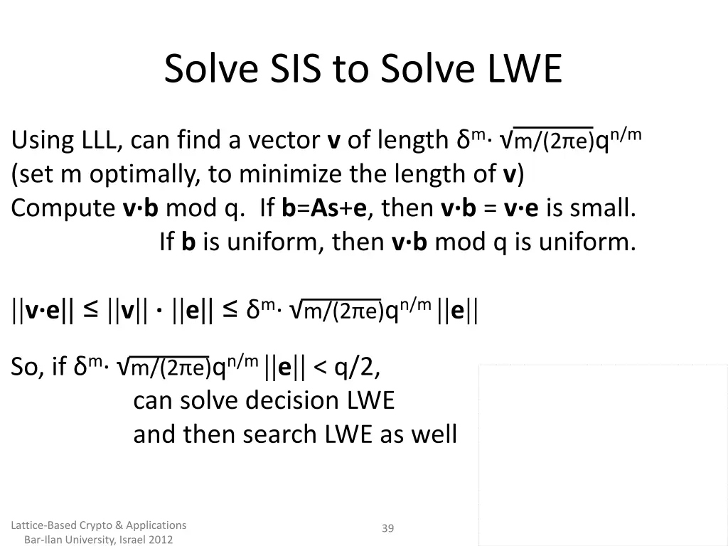 solve sis to solve lwe 4