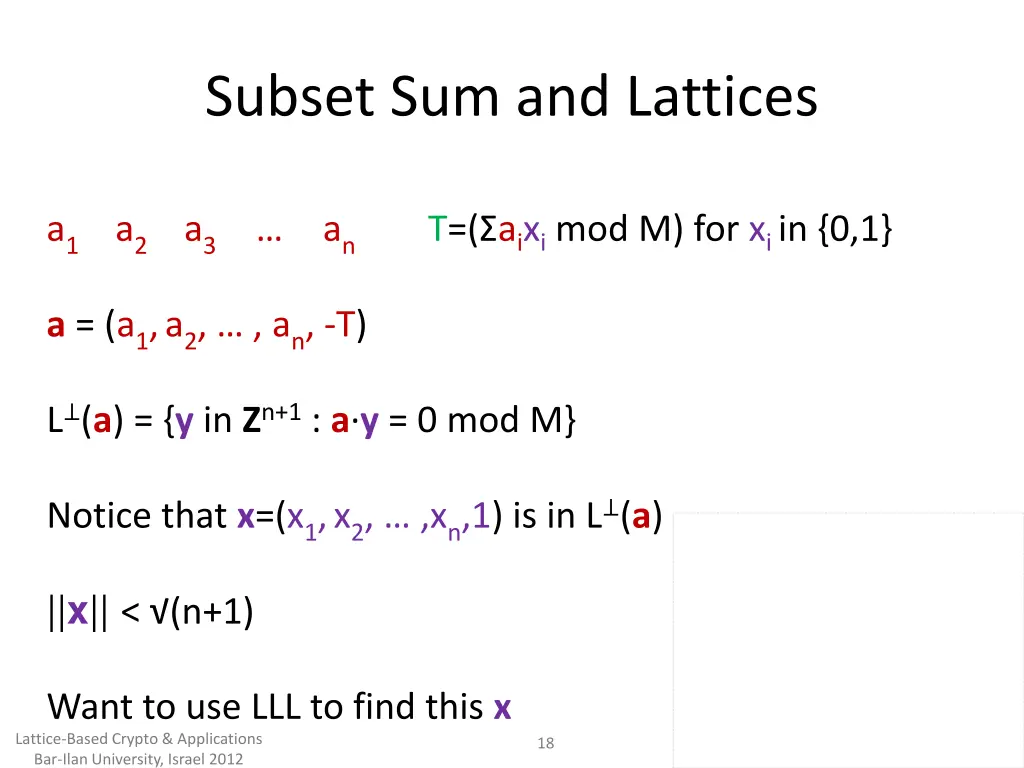 subset sum and lattices