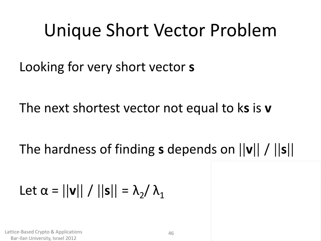 unique short vector problem