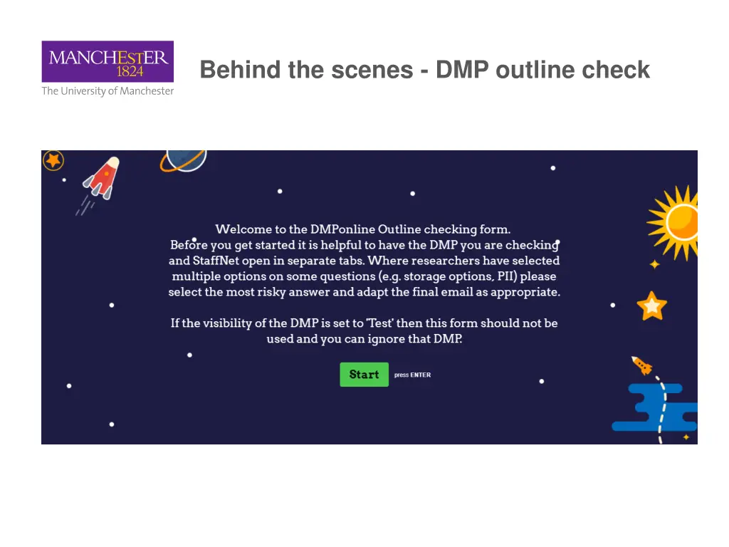 behind the scenes dmp outline check