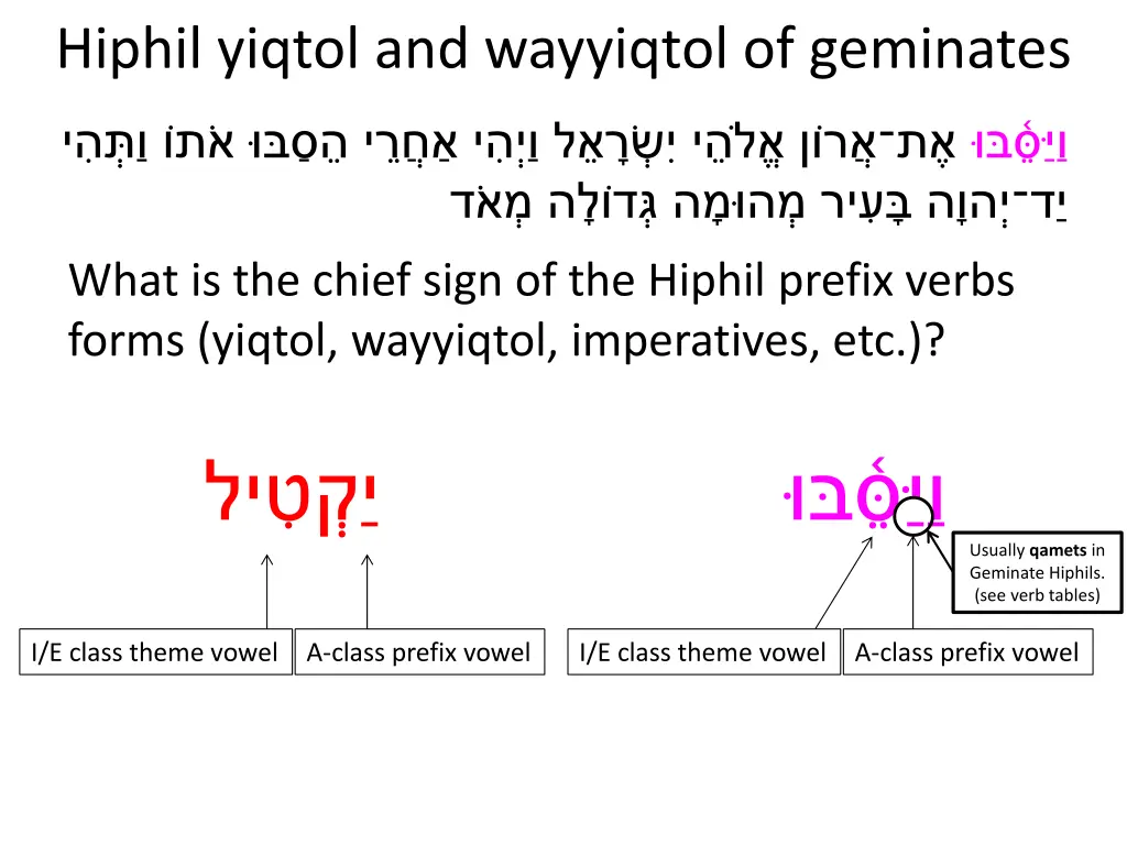 hiphil yiqtol and wayyiqtol of geminates 4