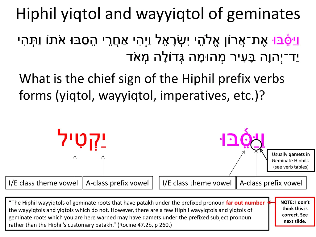 hiphil yiqtol and wayyiqtol of geminates 5