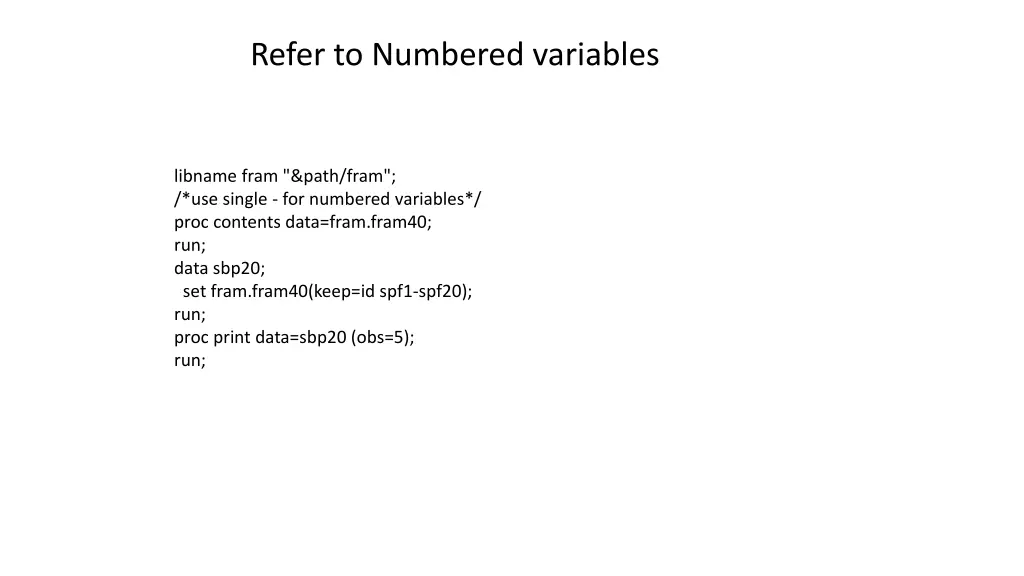 refer to numbered variables