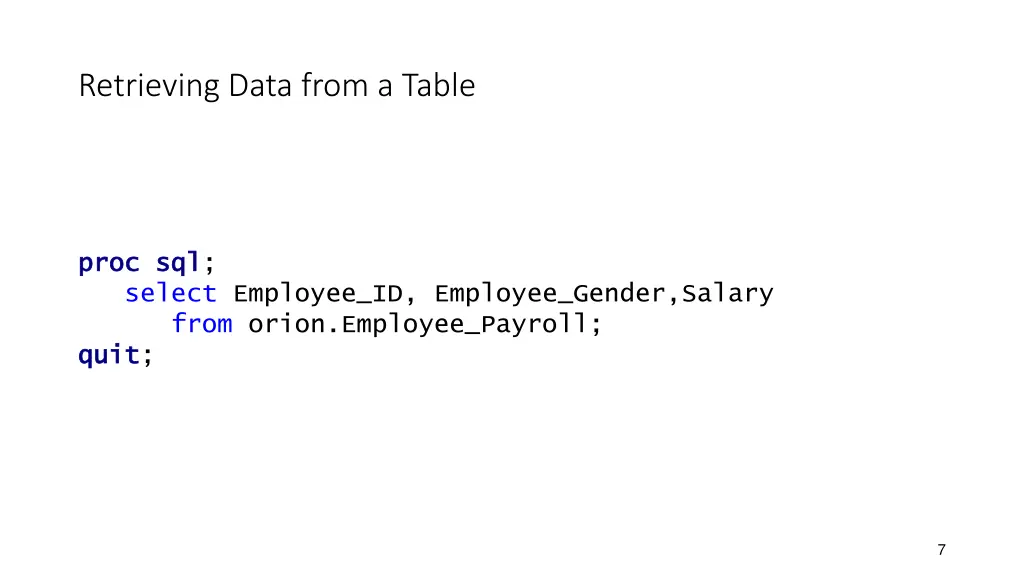 retrieving data from a table