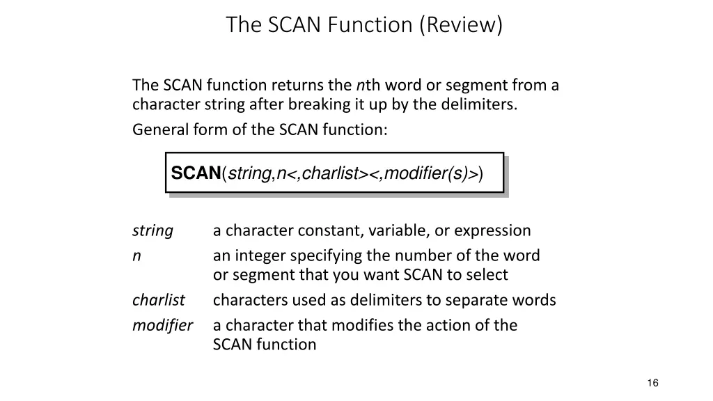 the scan function review