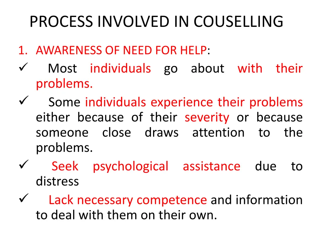 process involved in couselling