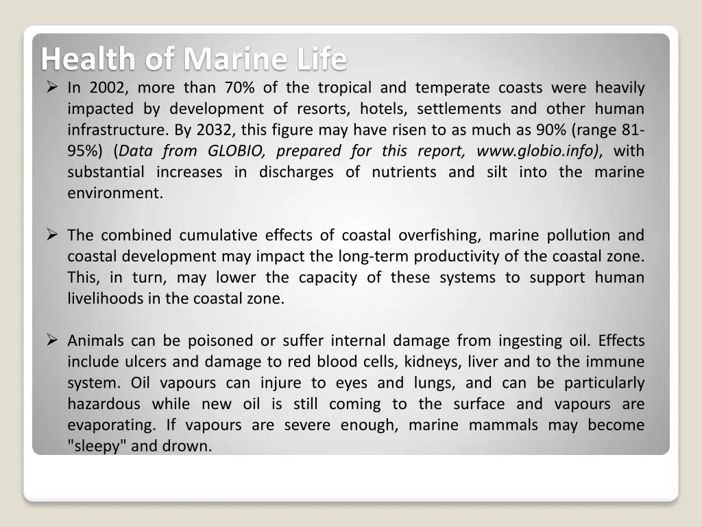 health of marine life in 2002 more than