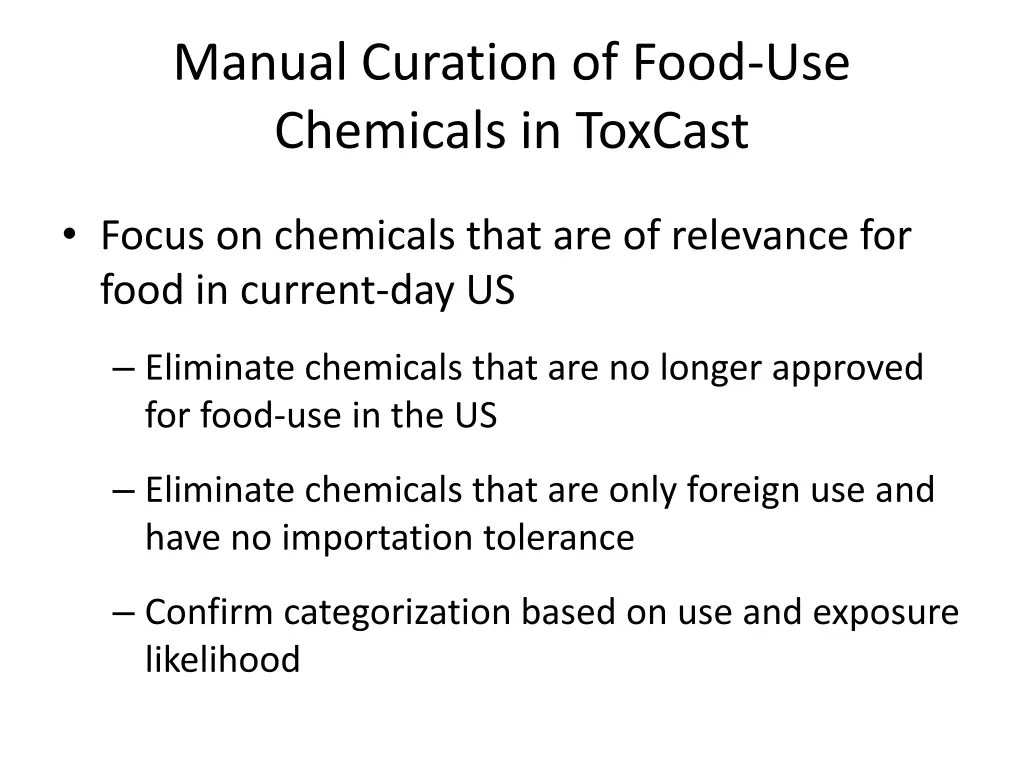 manual curation of food use chemicals in toxcast