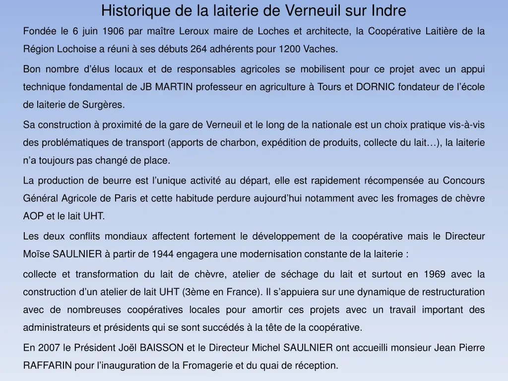 historique de la laiterie de verneuil sur indre