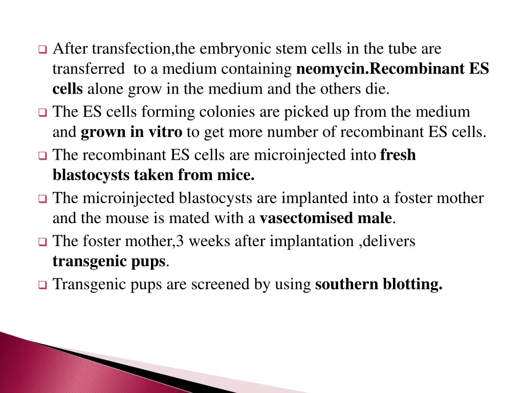 after transfection the embryonic stem cells