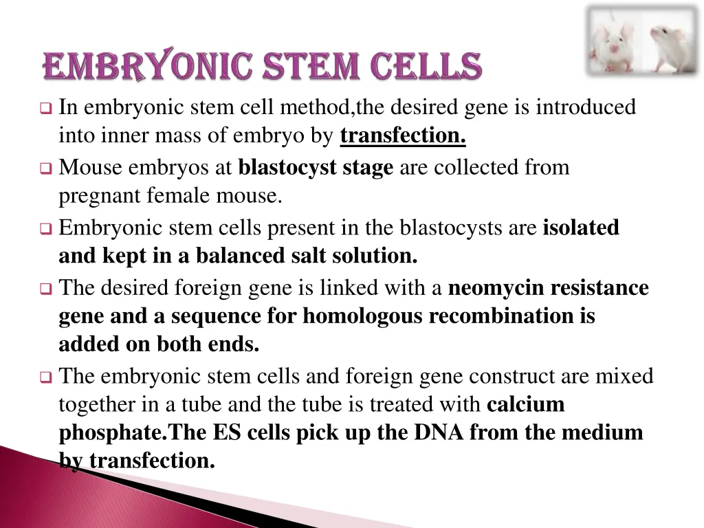 in embryonic stem cell method the desired gene