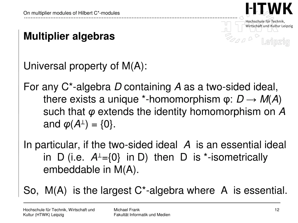on multiplier modules of hilbert c modules 10