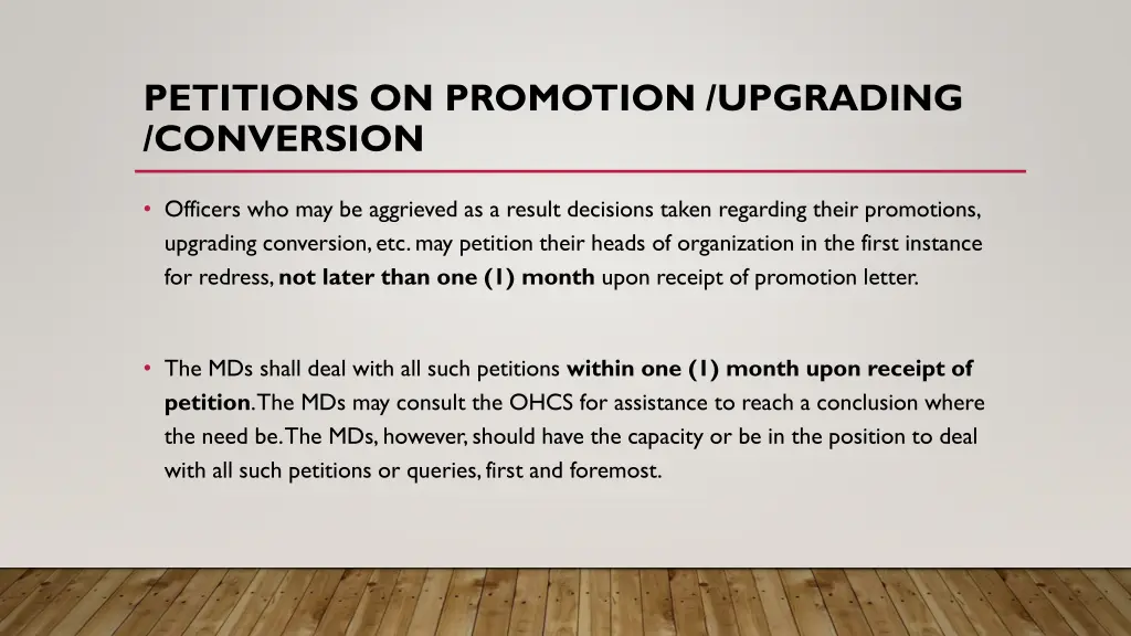 petitions on promotion upgrading conversion