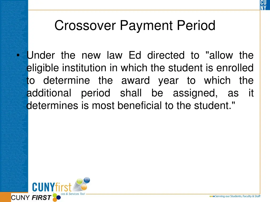crossover payment period 1