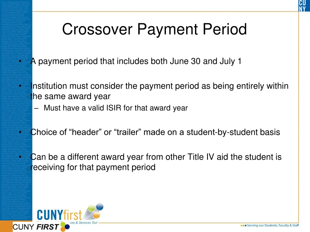 crossover payment period