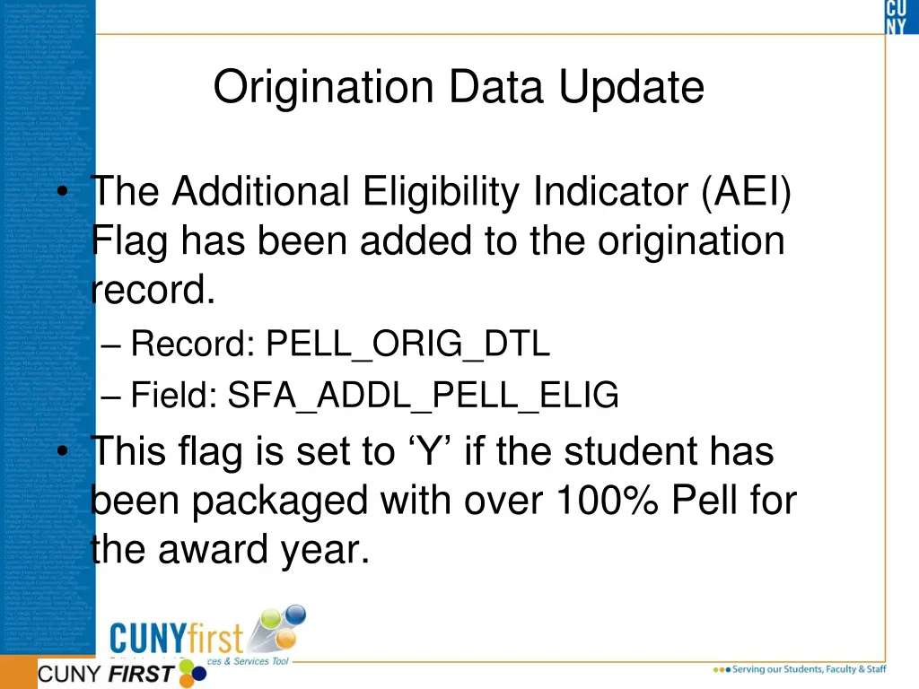 origination data update