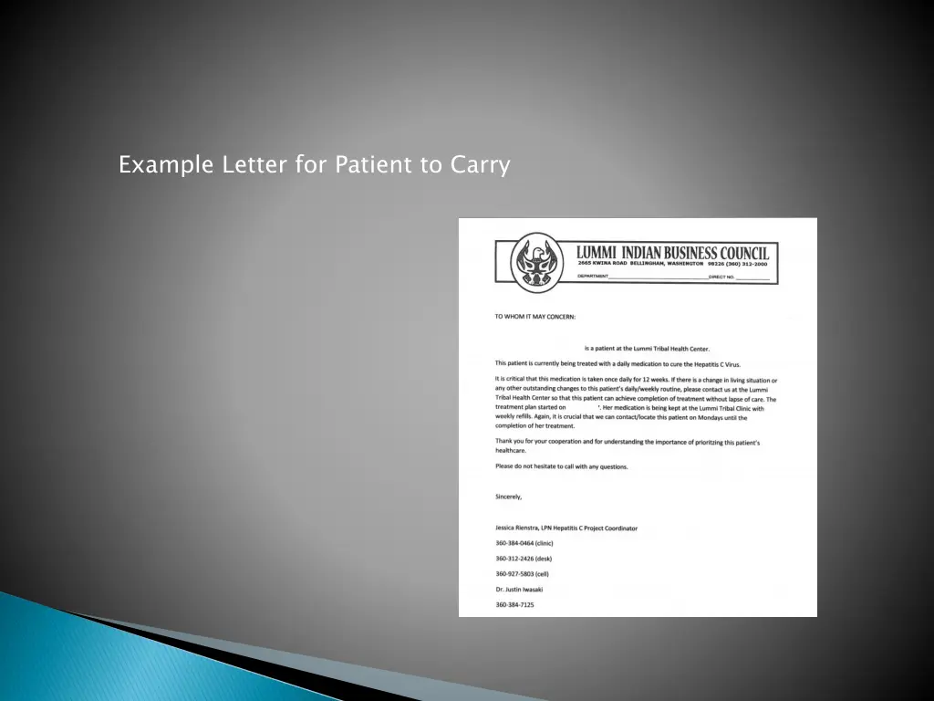 example letter for patient to carry