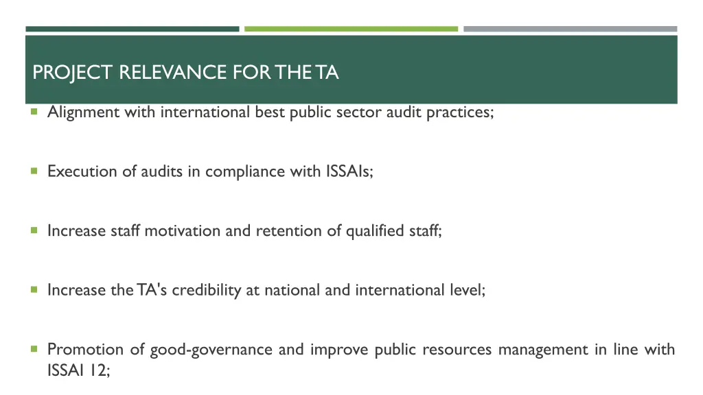 project relevance for the ta