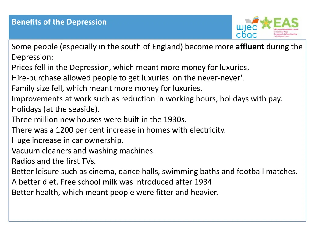 benefits of the depression