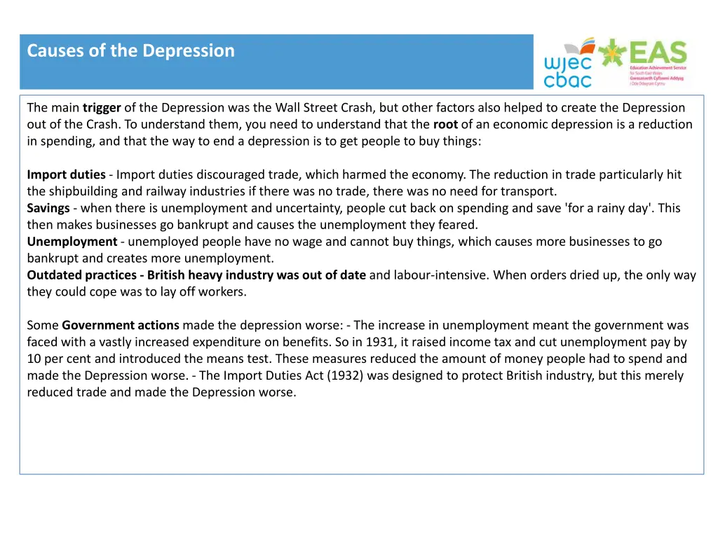 causes of the depression