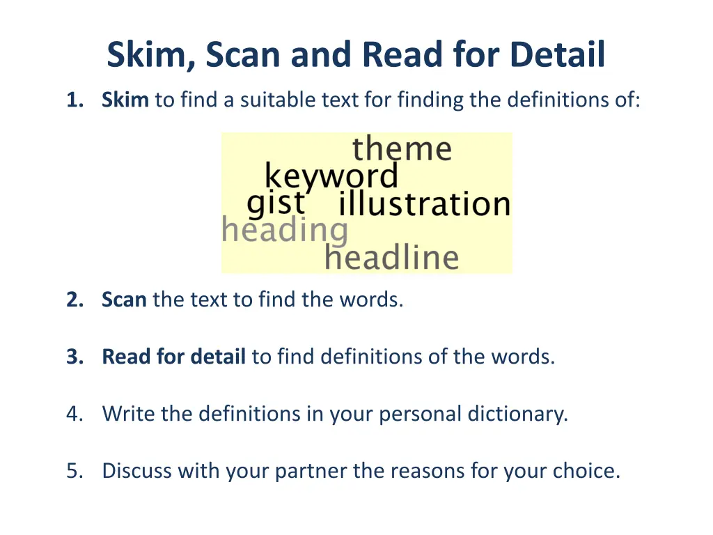 skim scan and read for detail