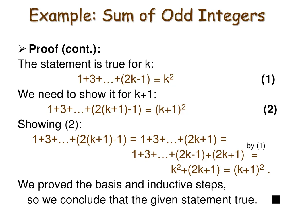 example sum of odd integers 1