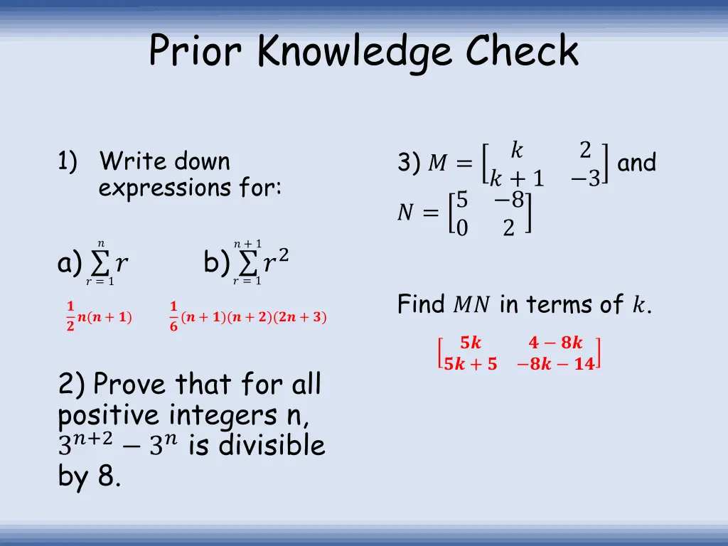 prior knowledge check
