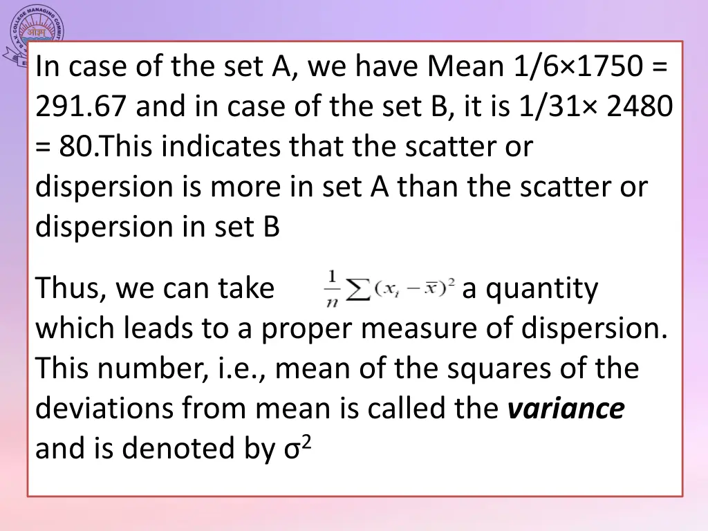in case of the set a we have mean 1 6 1750