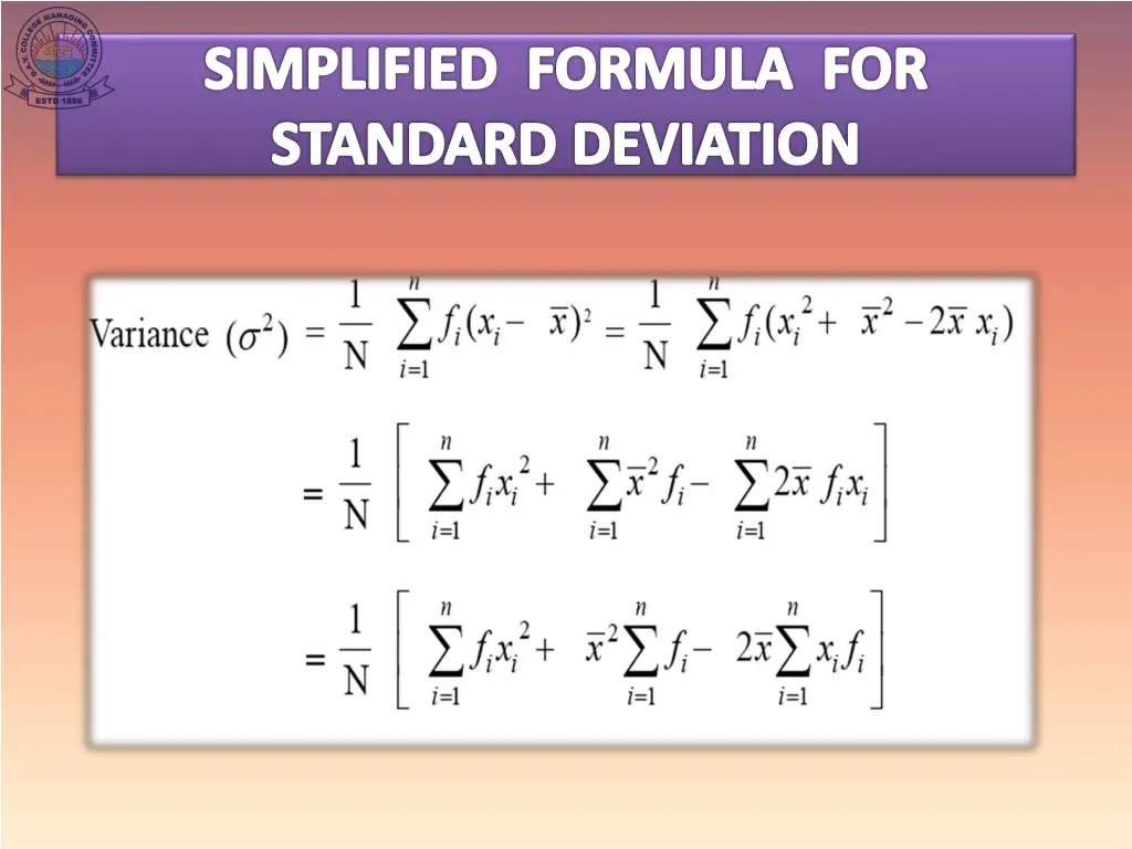 simplified formula for standard deviation