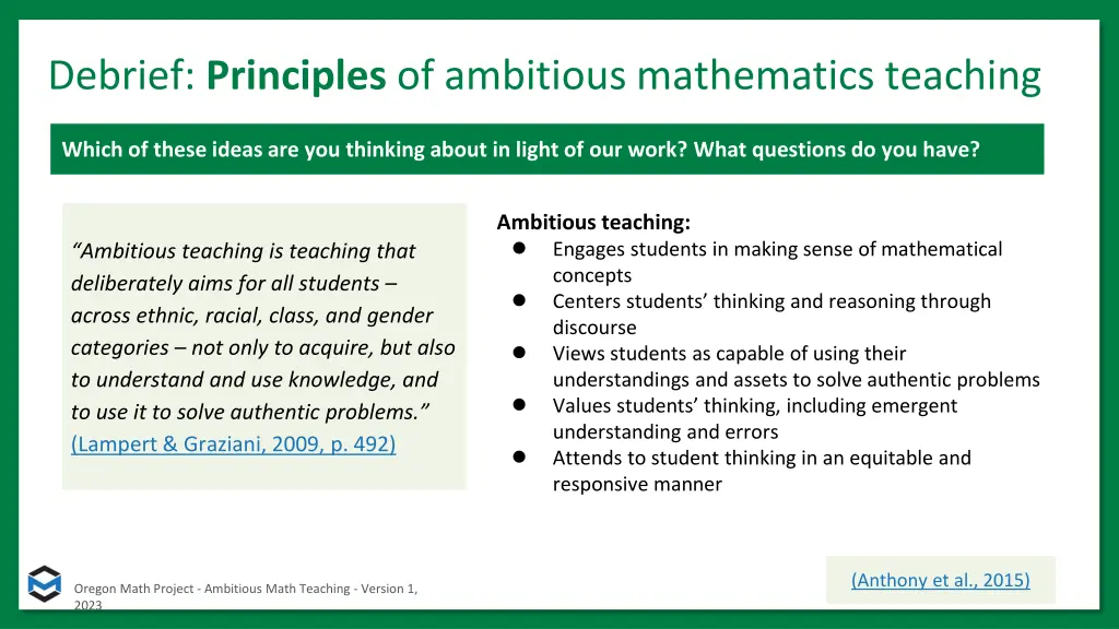 debrief principles of ambitious mathematics