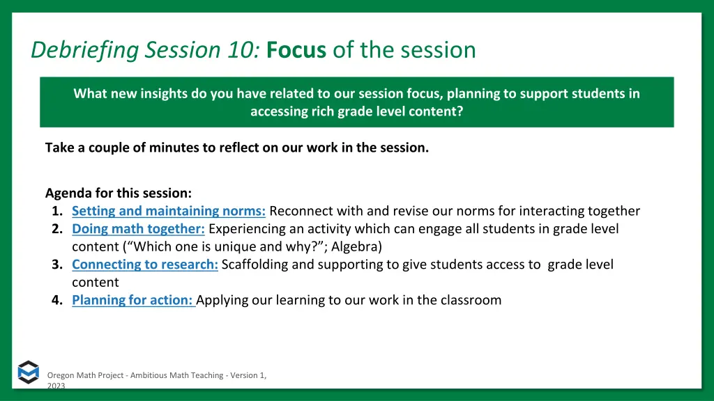 debriefing session 10 focus of the session