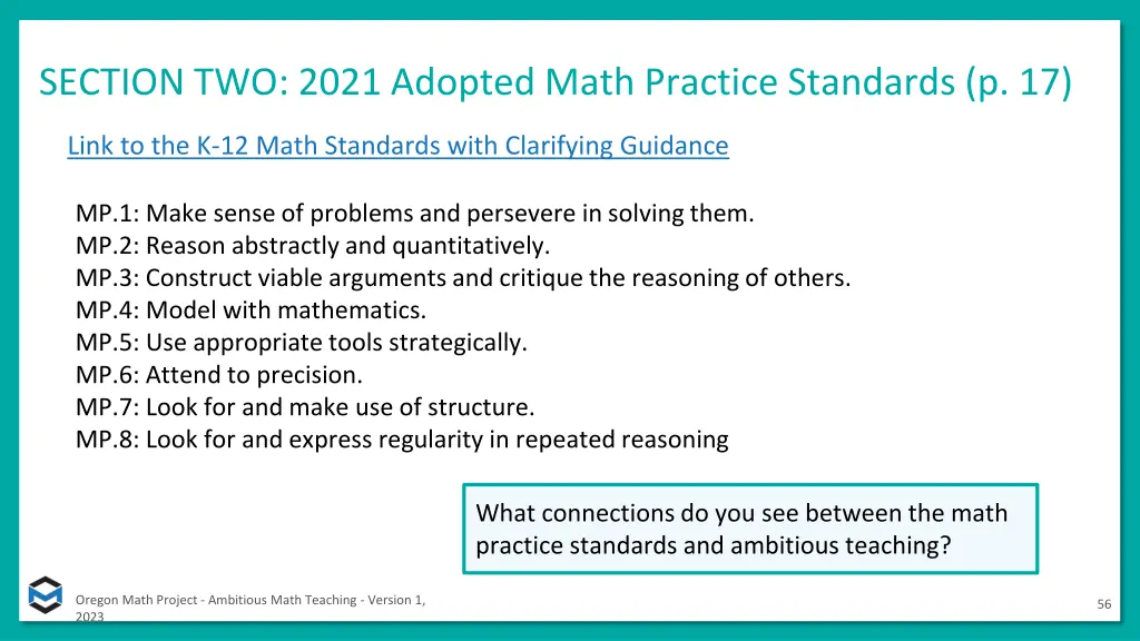 section two 2021 adopted math practice standards