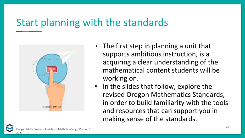 start planning with the standards