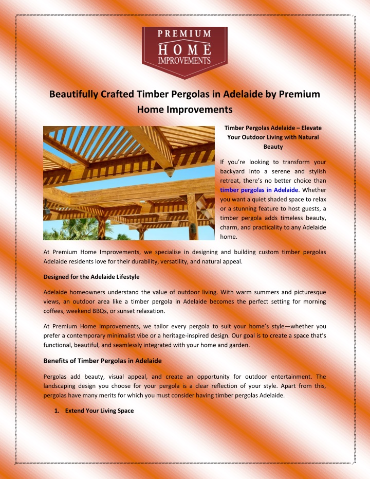 beautifully crafted timber pergolas in adelaide