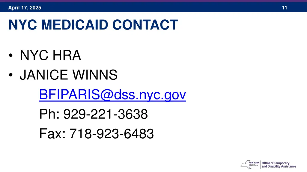 april 17 2025 nyc medicaid contact
