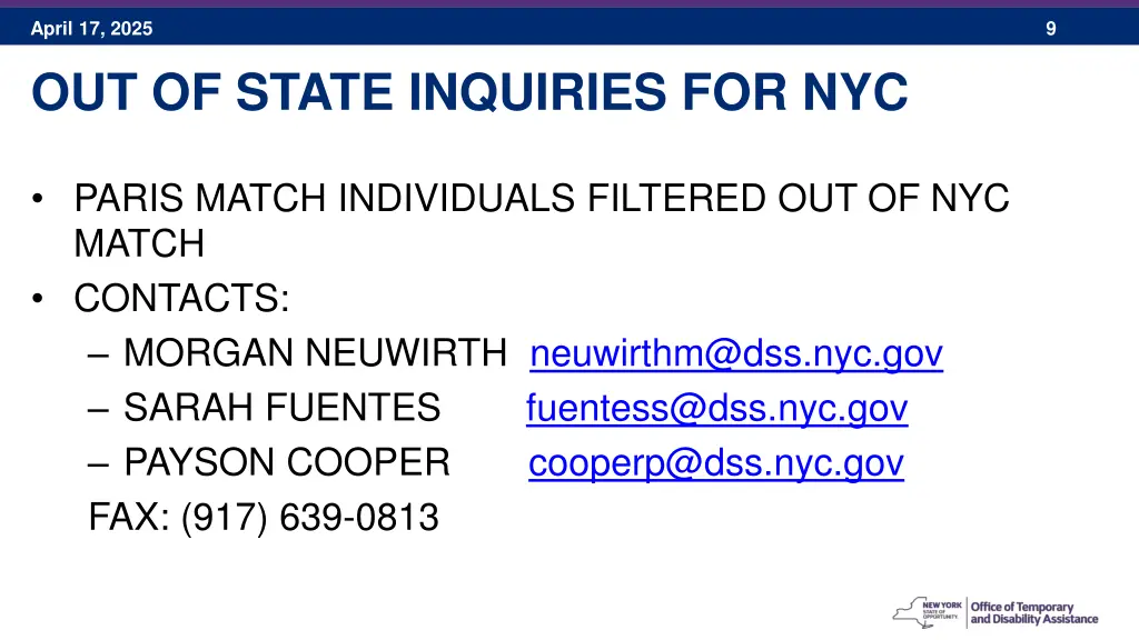 april 17 2025 out of state inquiries for nyc