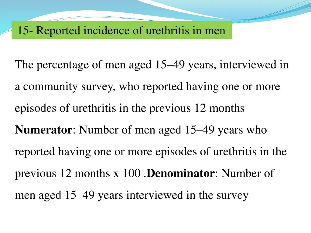 15 reported incidence of urethritis in men