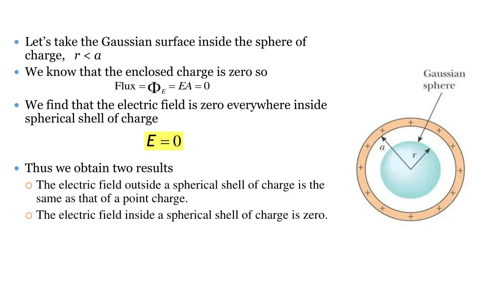let s take the gaussian surface inside the sphere